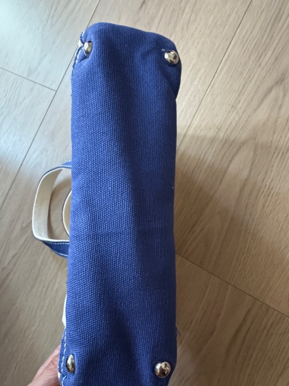 Mini Boatkin - Canvas Tote Bag with Blue Trim - Women's Handbag - Picture 3 of 10